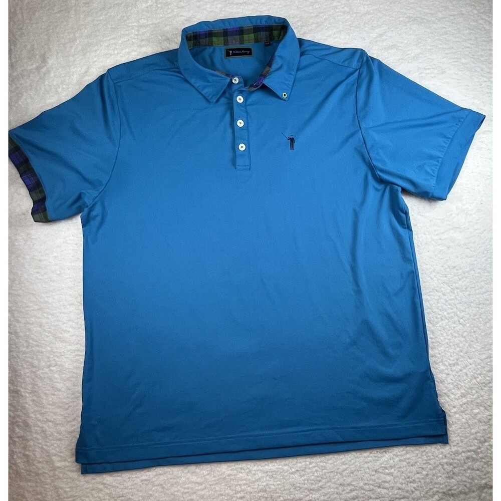 William Murray Polo Mens XL Shirt Golf Preppy Resort Blue Short Sleeve Plaid